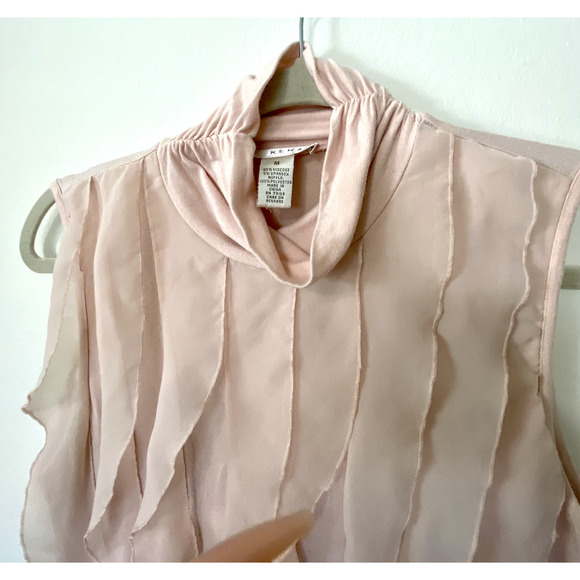 Kenar Blush Light Pink Sleeveless Victorian Ruffle Front Mock Neck Blouse Small - Picture 3 of 9